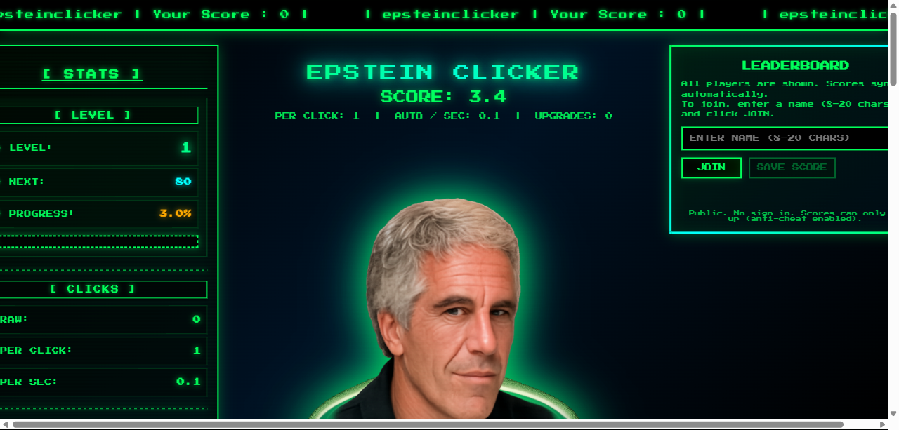 Epstein Clicker 2 - Progress